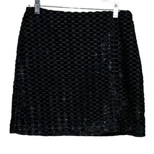 NWT House of Harlow 1960 Women's Black Checkered Velvet A-Line Mini Skirt XS